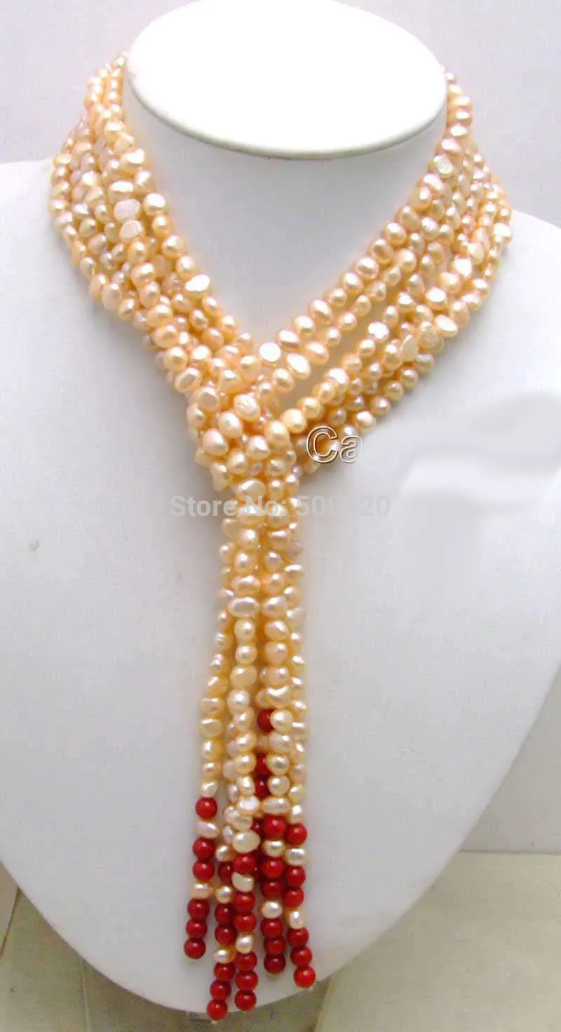 W&O655 >SALE Long 45" natural 6-7mm Pink Baroque Pearl & 6mm Red coral 3 Strand Necklace
W&O655 >SALE Long 45" natural 6-7mm Pink Baroque Pearl & 6mm Red coral 3 Strand Necklace