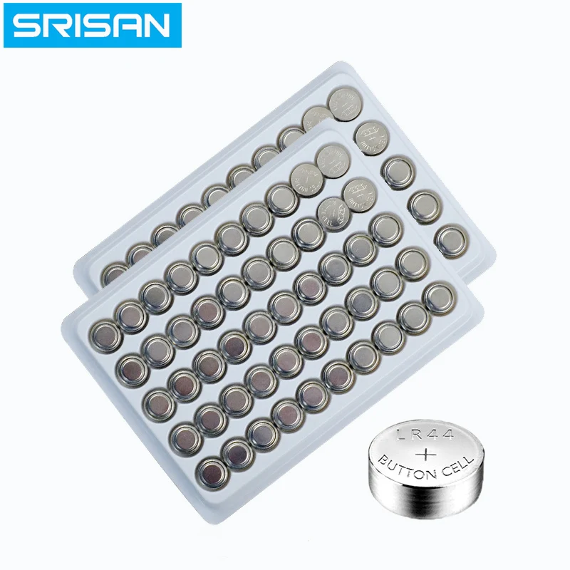 SRISAN 100 шт. LR44 357A A76 303 AG13 SR44SW SP76 L1154 RW82 RW42 1 5 V батареи щелочные кнопки Аккумуляторы