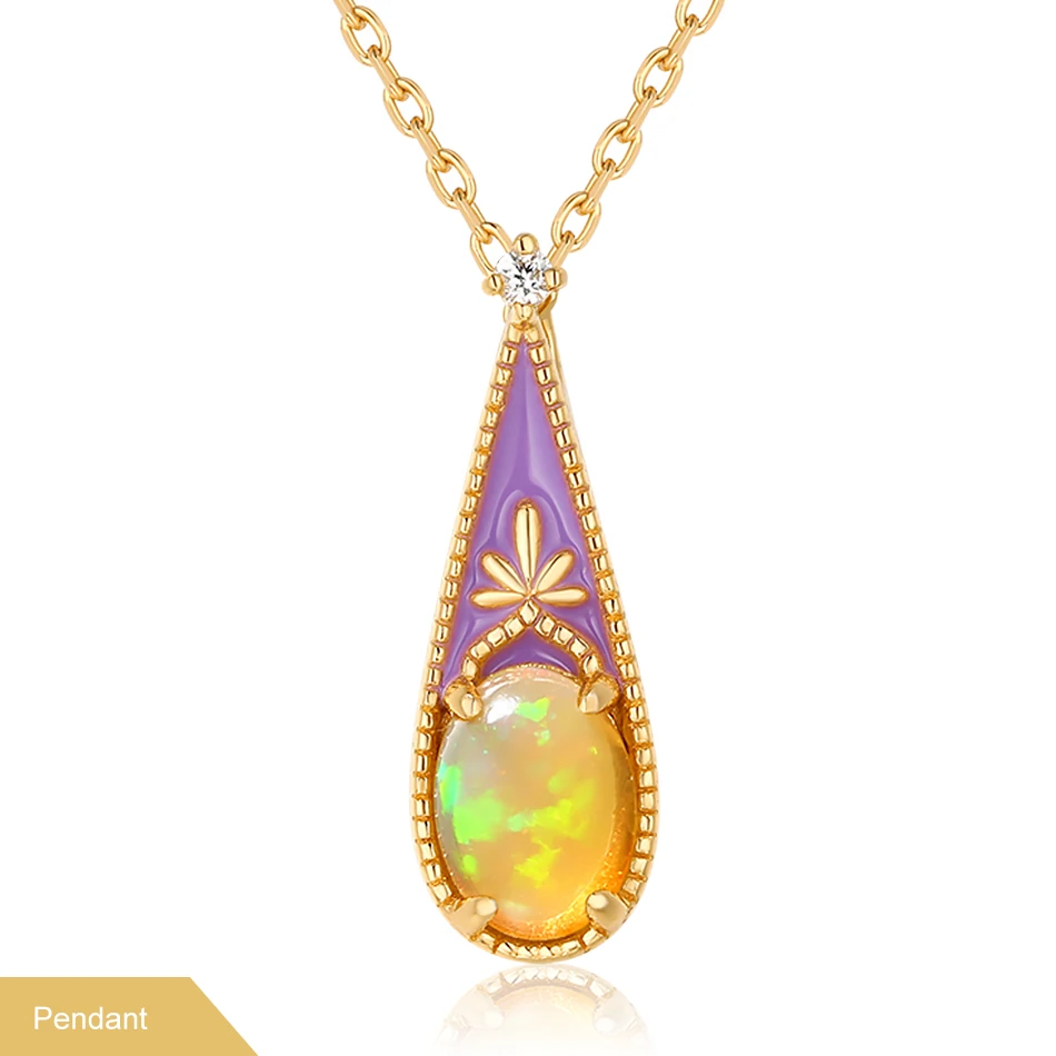 ALLNOEL Real Opal Enamel Jewelry Set Natural Gemstone Luxury Pendants Necklace Stud Earrings Rings 925 Sterling Silver Jewellry (10)