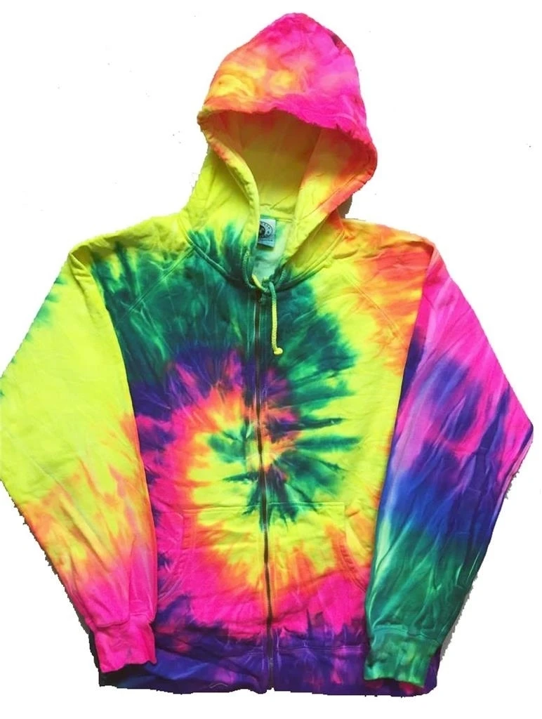 size XXL ZIP UP BRIGHT RAINBOW SWIRL TIE DYE HOODIE sweatshirt DYED