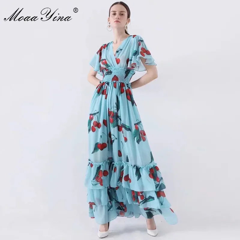 MoaaYina Fashion Designer Runway dress Spring Summer Women Dress V-neck Elastic waist Fruit Floral-Print Ruffles Dresses
MoaaYina Fashion Designer Runway dress Spring Summer Women Dress V-neck Elastic waist Fruit Floral-Print Ruffles Dresses