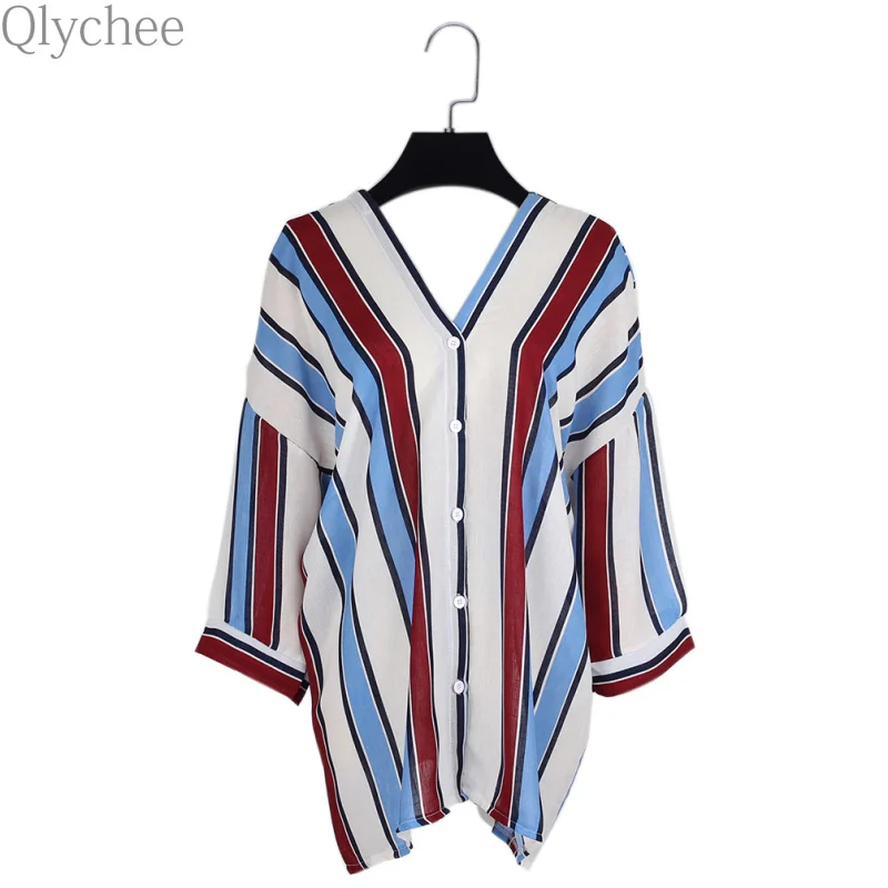 Qlychee V Neck Stripe Tops Women Autumn Spring OL Style Half Sleeve Loose T Shirts
Qlychee V Neck Stripe Tops Women Autumn Spring OL Style Half Sleeve Loose T Shirts