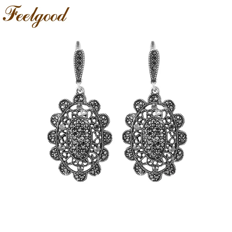 Feelgood Vintage Jewelry Antique Silver Color Hollow Out Flower Earring Fashion Black Crystal Earrings For Women Christmas Gift
Feelgood Vintage Jewelry Antique Silver Color Hollow Out Flower Earring Fashion Black Crystal Earrings For Women Christmas Gift