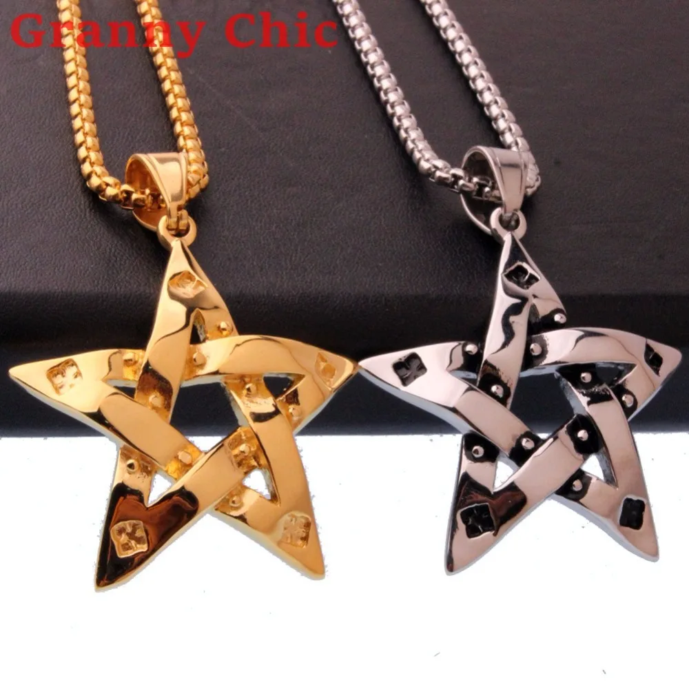 Фото Granny Chic Vintage Fashion Silver or Gold Jewelry for men's Biker Stainless Steel David Star Necklace Pendant Chain 24' | Украшения