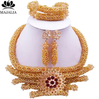 Majalia Fashion Romantic Nigeria Wedding African Beads Jewelry Set Gold ab Crystal Necklace Bridal Jewelry Sets 1SC004
Majalia Fashion Romantic Nigeria Wedding African Beads Jewelry Set Gold ab Crystal Necklace Bridal Jewelry Sets 1SC004