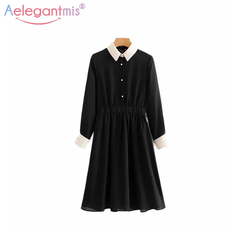 Aelegantmis Elegant Black Chiffon Dress Women Spring Patchwork Dress Casual Turn-down Collar Elastic Waist Long Sleeve Dresses
Aelegantmis Elegant Black Chiffon Dress Women Spring Patchwork Dress Casual Turn-down Collar Elastic Waist Long Sleeve Dresses