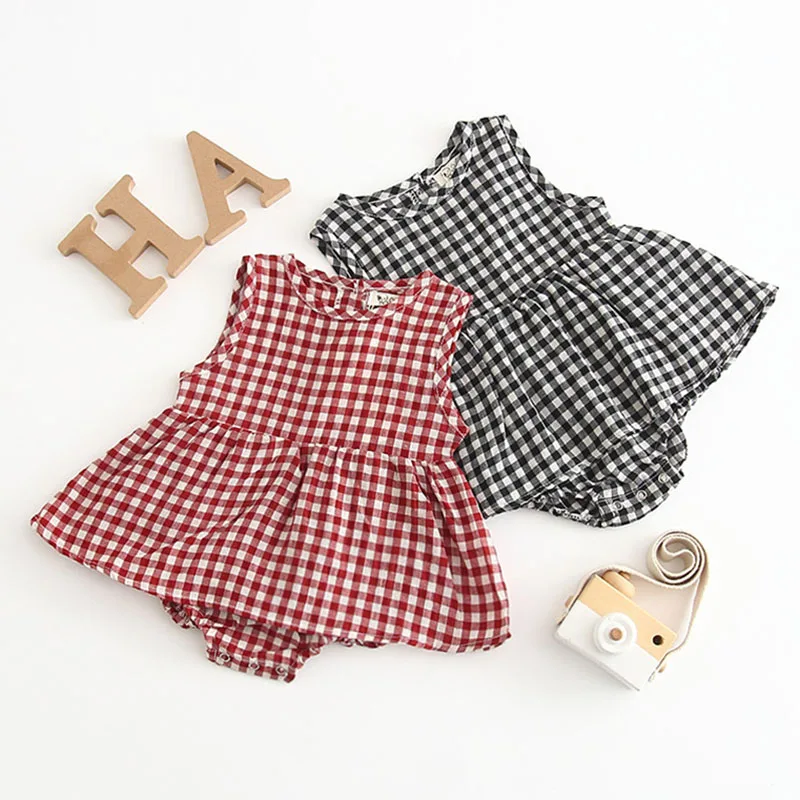 

Newborn Baby Girl Romper New 2019 Summer Grid Sleevless Princess Conjoined Skirt One-Pieces Infant Baby Girl Jumpsuit