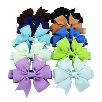 

20Pcs/Lot 3 Inch Kids Junior Girls headband Younger Girl's Chiffon Bowknot Headbands Solid Color Hair Bows Hair Band Accessories