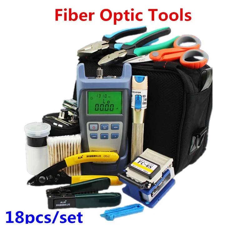 18pcs/set Fiber Optic Tools with FC-6S Fiber Cleaver and Optical Power Meter and Visual Fault Locator and Strippers
18pcs/set Fiber Optic Tools with FC-6S Fiber Cleaver and Optical Power Meter and Visual Fault Locator and Strippers