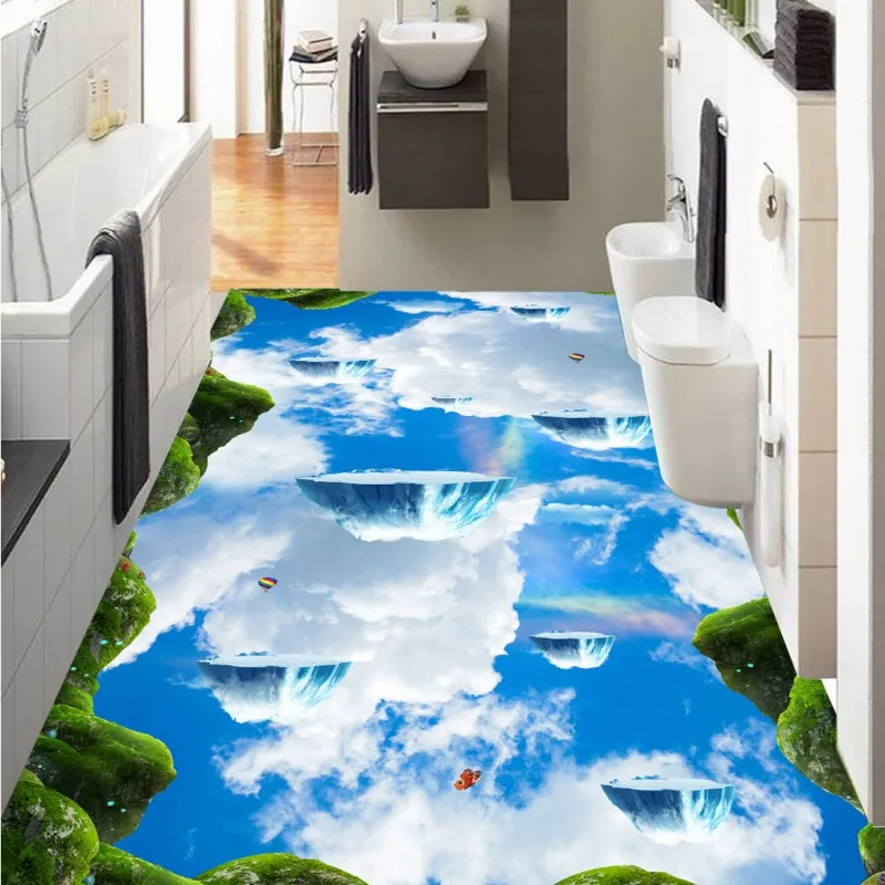 Image Free Shipping Sky suspension island glacier bathroom kitchen walkway 3d floor painting self adhesive flooring wallpaper mural