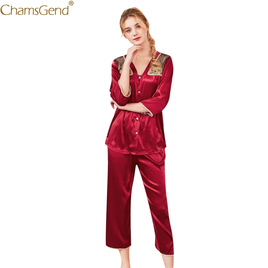 Summer sleepwear women 3/4 Sleeve Lace Patchwork Nightwear Sleepwear Suit Home Women Satin Top Pants Solid Apr
Summer sleepwear women 3/4 Sleeve Lace Patchwork Nightwear Sleepwear Suit Home Women Satin Top Pants Solid Apr
