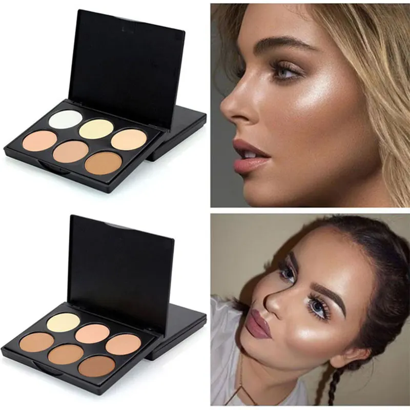 

POPFEEL 6 Colors Face Highlighter Powder Palette Corrector Concealer Power Palette Contouring Highlighter Bronzer Makeup Powder