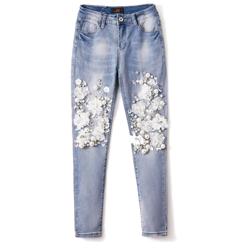 Denim Stretch Trousers Slim Pencil Female Heavy Stones European Fashion Diamond Pearl Jeans Lace Flower Pants
Denim Stretch Trousers Slim Pencil Female Heavy Stones European Fashion Diamond Pearl Jeans Lace Flower Pants