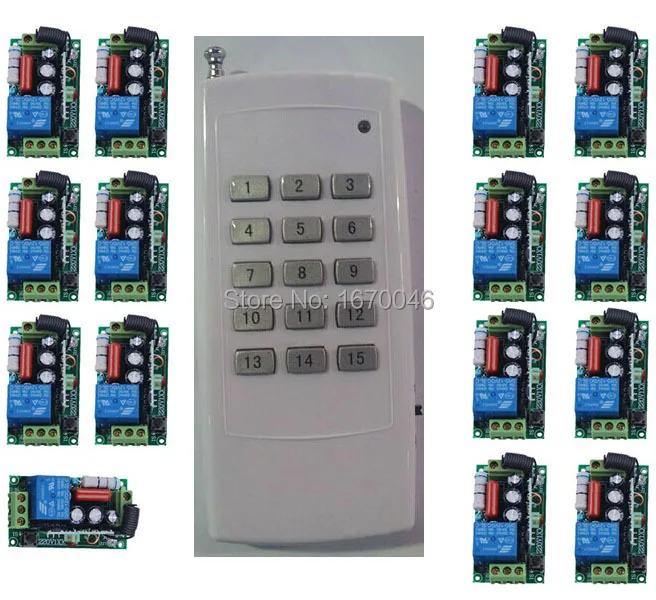 220V 15CH Radio Wireless Remote Control Switch light lamp LED ON OFF 15 Receiver &1 transmitter Learning Code Output Adjusted
220V 15CH Radio Wireless Remote Control Switch light lamp LED ON OFF 15 Receiver &1 transmitter Learning Code Output Adjusted