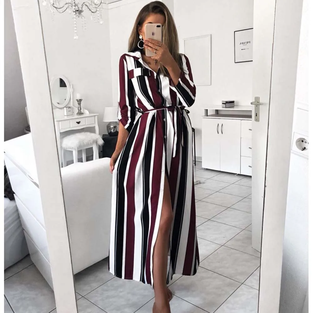 NORMOV Spring Office Dress Women Turn Down Collar Button Shirt Long Dress Mujer Casual Full Sleeve Stripe Sashes Maxi Dresses
NORMOV Spring Office Dress Women Turn Down Collar Button Shirt Long Dress Mujer Casual Full Sleeve Stripe Sashes Maxi Dresses