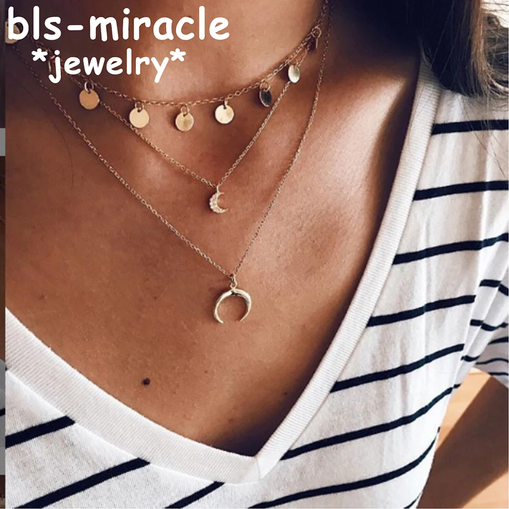 Bohemian Retro Metal Multi-layer Necklace For Women Girl Fashion Gold Color Horn Sequin Moon Pendant Necklace Collar Jewelry
Bohemian Retro Metal Multi-layer Necklace For Women Girl Fashion Gold Color Horn Sequin Moon Pendant Necklace Collar Jewelry