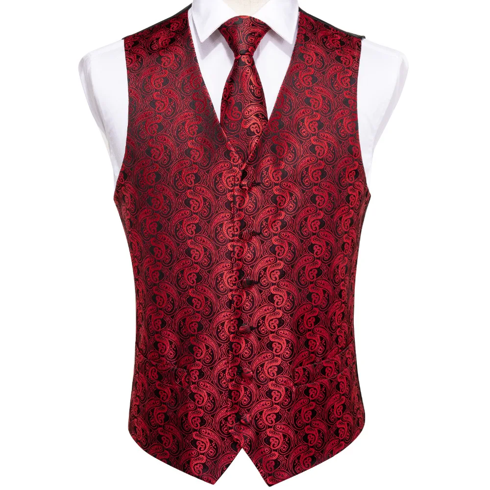 DiBanGu Men's Red Black Paisley Waistcoat Vest Pocket Square Tie Cufflinks Hanky Suit Set For Men Wedding Party Business MJ-106
DiBanGu Men's Red Black Paisley Waistcoat Vest Pocket Square Tie Cufflinks Hanky Suit Set For Men Wedding Party Business MJ-106