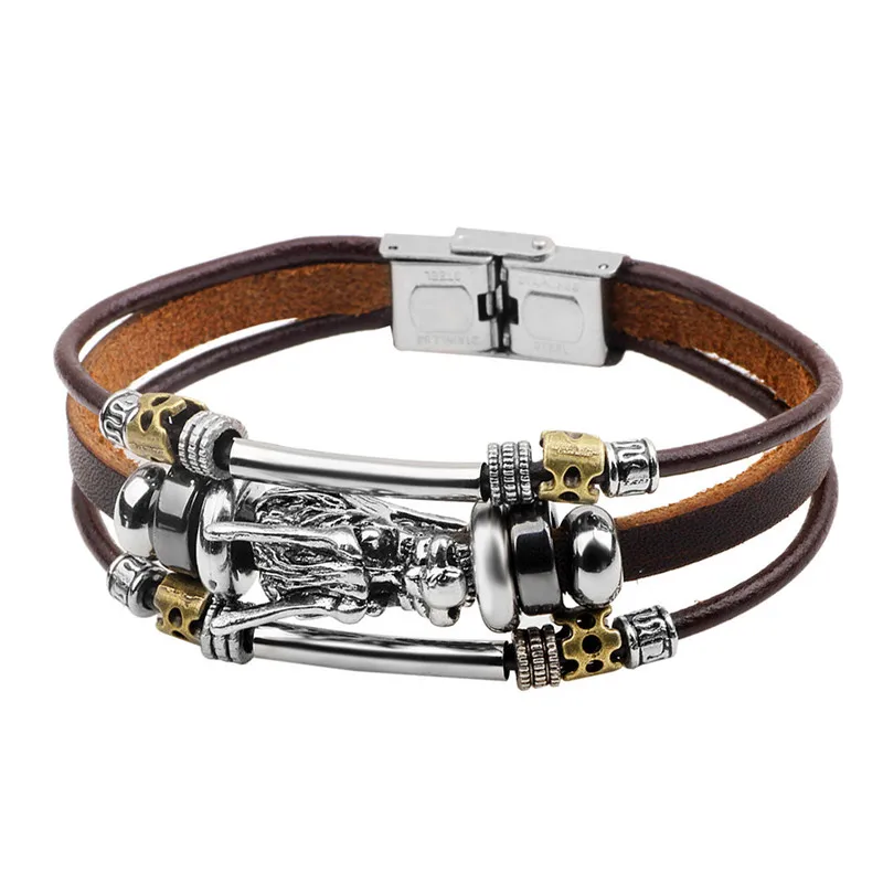 Antique Stainless Steel Dragon Head Design Brown Genuine Leather Rope Chain Men Women Bracelets Bohemia Charm Gift
Antique Stainless Steel Dragon Head Design Brown Genuine Leather Rope Chain Men Women Bracelets Bohemia Charm Gift