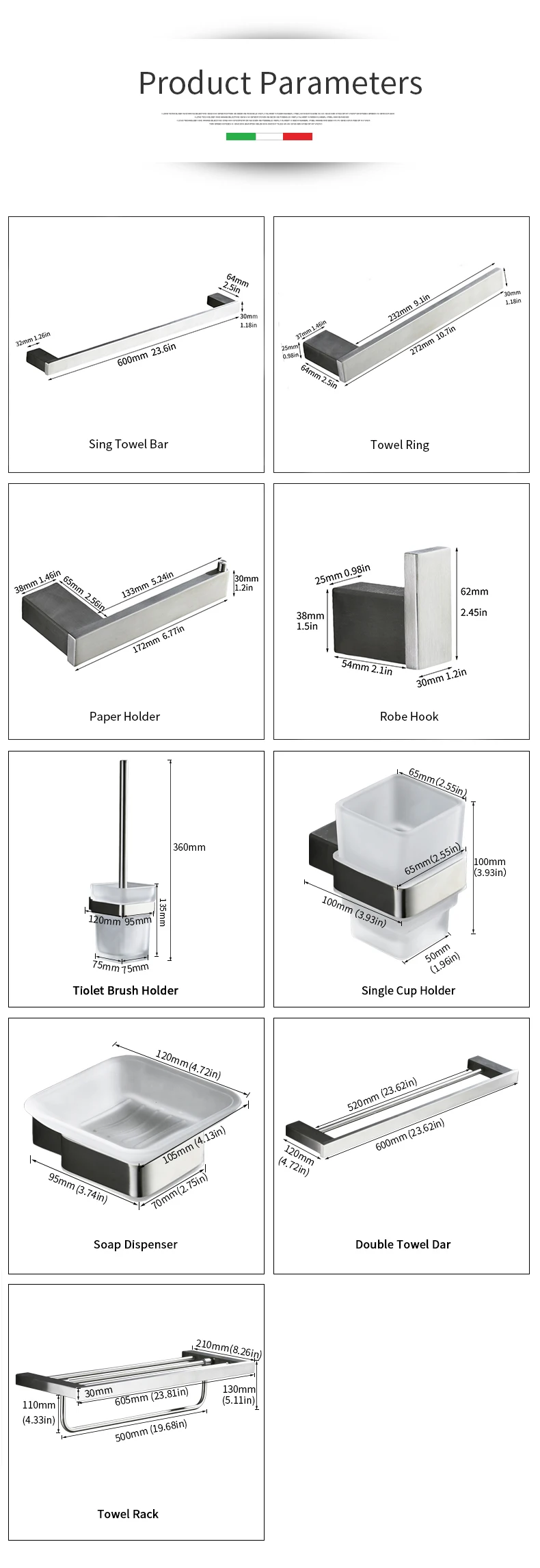 Description Picture 3 of item304 stainless steel Bathroom Sets European Modern Toilet Paper Holder Towel Ring Cup Holder Bathroom Hardware Fitting 610000SN