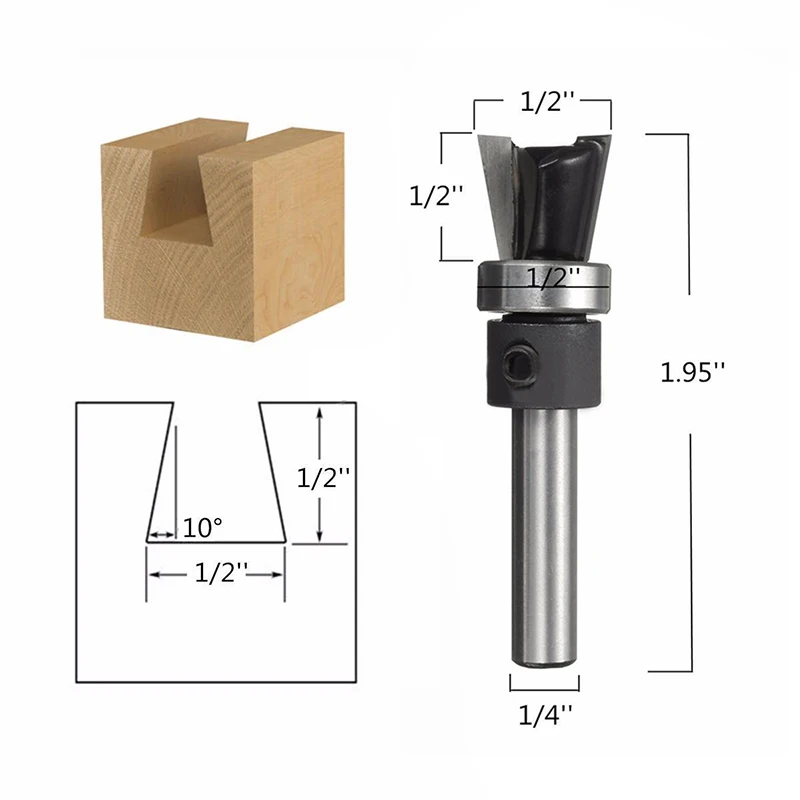 1pc 10 Degree Dovetail Joint Router Bit Mayitr 1/4" Carbide Woodworking Cutter with Bearing For Power Tool
1pc 10 Degree Dovetail Joint Router Bit Mayitr 1/4" Carbide Woodworking Cutter with Bearing For Power Tool
