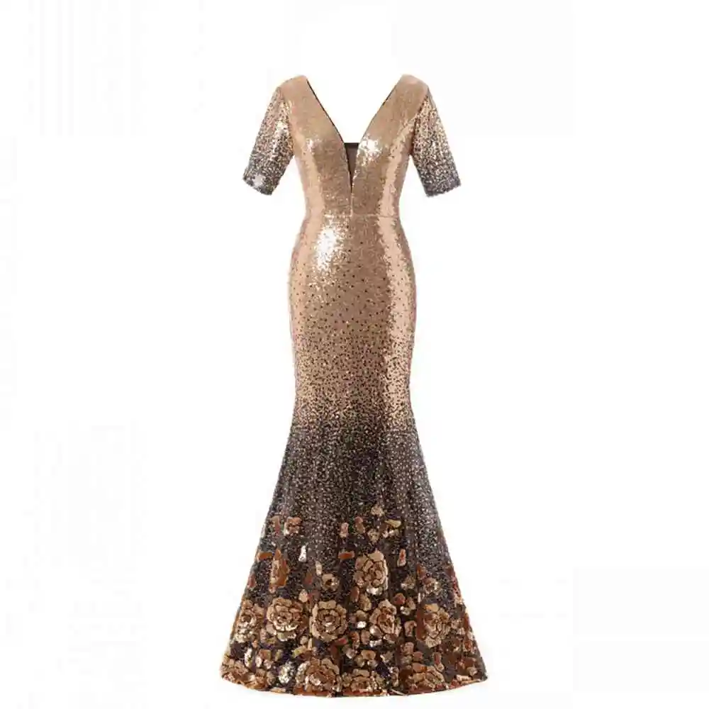 2019 Sexy V-neck Evening Dress Flower Gold Sequin Mermaid Dress Formal Dress Backless Long Dress
2019 Sexy V-neck Evening Dress Flower Gold Sequin Mermaid Dress Formal Dress Backless Long Dress