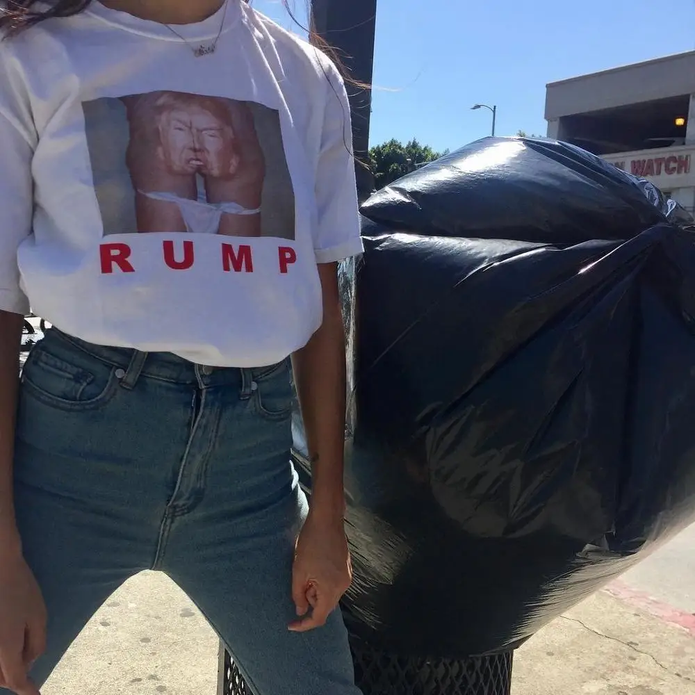 Harajuku style Spoof Trump ins hot style RUMP letter printed pattern cotton oneck loose white short sleeve tshirts YQ-328
Harajuku style Spoof Trump ins hot style RUMP letter printed pattern cotton oneck loose white short sleeve tshirts YQ-328