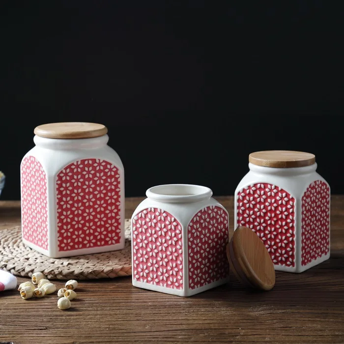 Ceramic Relief Large Capacity Sealed Coarse Grains Square Storage Bottles Jars with Bamboo Cover
Ceramic Relief Large Capacity Sealed Coarse Grains Square Storage Bottles Jars with Bamboo Cover