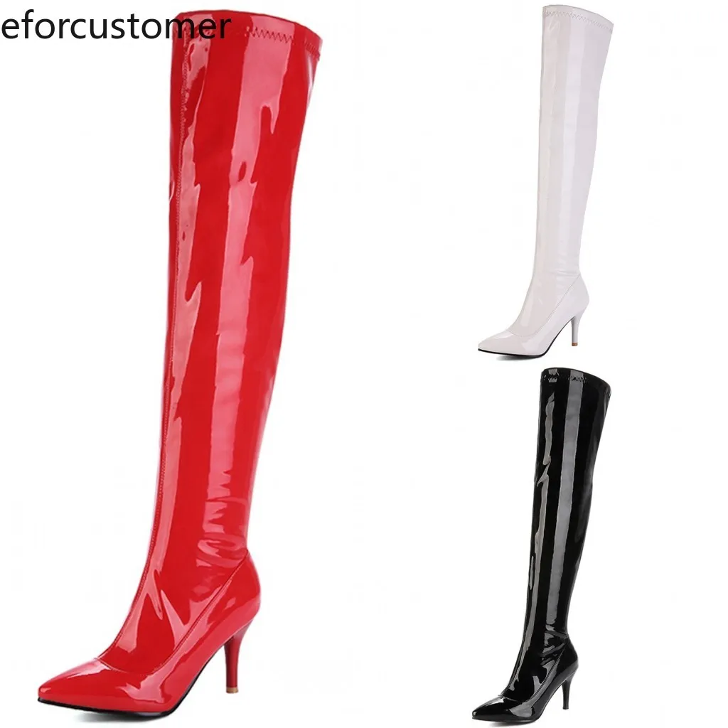 Womens Fashion Over The Knee Boots Stiletto High Heels Pumps Pointed Toe Patent Leather Thigh High Boots Zipper Motorcycle Boots
Womens Fashion Over The Knee Boots Stiletto High Heels Pumps Pointed Toe Patent Leather Thigh High Boots Zipper Motorcycle Boots