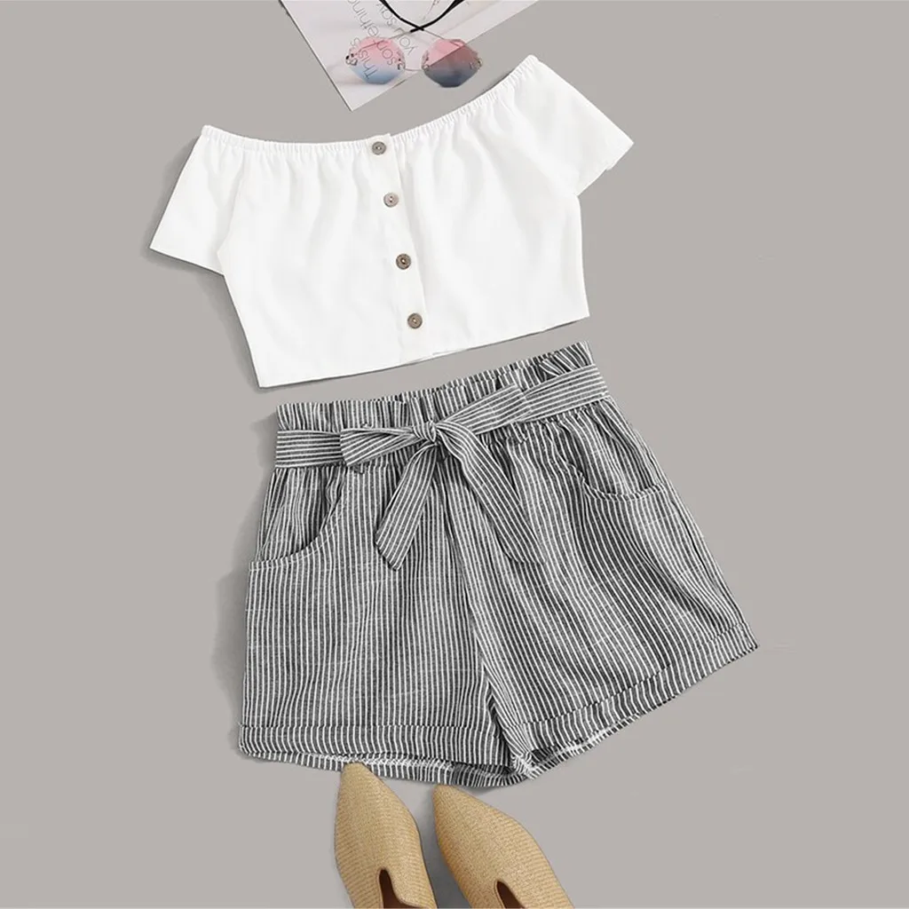 2 piece set women clothes 2019 Front Button Short Edition Tops Belt Striped Shorts female summer suit
2 piece set women clothes 2019 Front Button Short Edition Tops Belt Striped Shorts female summer suit