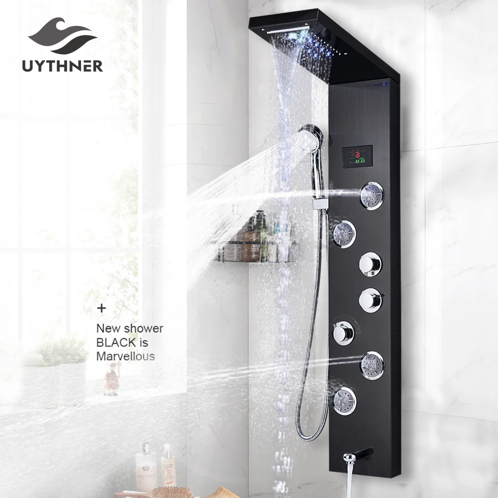 Newly Luxury Black/Brushed Bathroom Shower Faucet LED Shower Panel Column Bathtub Mixer Tap With Hand Shower Temperature Screen
Newly Luxury Black/Brushed Bathroom Shower Faucet LED Shower Panel Column Bathtub Mixer Tap With Hand Shower Temperature Screen