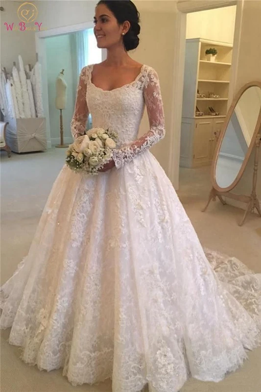 Elegant 2019 Wedding Dress Lace O Neck Appliques Full Sleeves Sweep Train Buttons Back Long Robe Femme Simple Bridal Ball Gown
Elegant 2019 Wedding Dress Lace O Neck Appliques Full Sleeves Sweep Train Buttons Back Long Robe Femme Simple Bridal Ball Gown