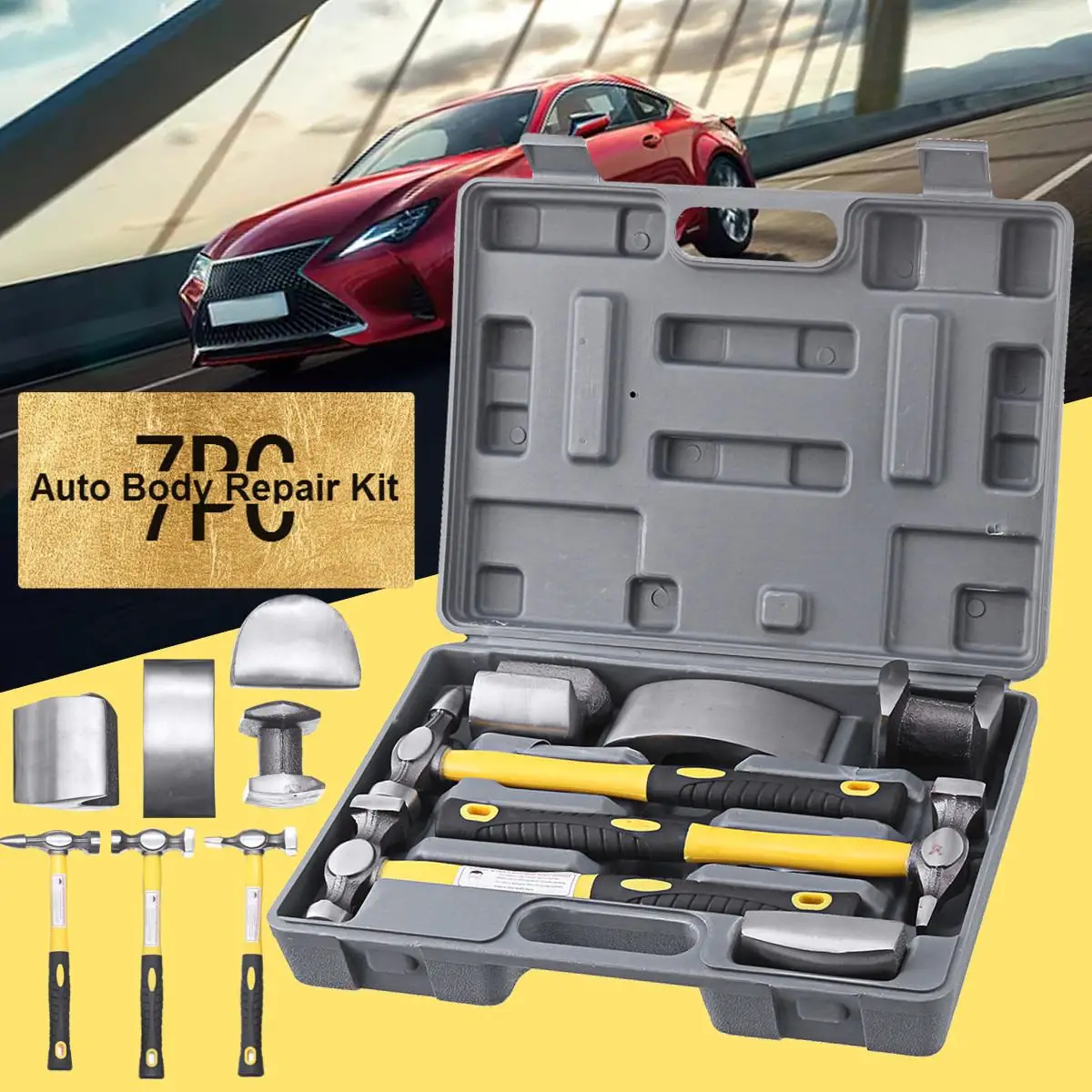 7Pcs Car Body Repair Hammer Tool Kit Paintless Dent Repair Tool Removal Repair Hammer Tap Down Body Fender Auto Dent Sheet Metal
7Pcs Car Body Repair Hammer Tool Kit Paintless Dent Repair Tool Removal Repair Hammer Tap Down Body Fender Auto Dent Sheet Metal