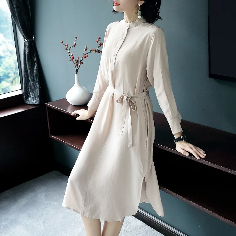 2019 Spring Long Sleeve Women Dresses Elegant Apricot Real Silk 100% A-line Mid Calf Dress with Belt Elegant Luxury Clothing
2019 Spring Long Sleeve Women Dresses Elegant Apricot Real Silk 100% A-line Mid Calf Dress with Belt Elegant Luxury Clothing