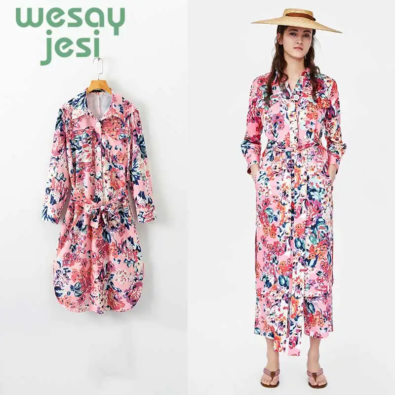 2019 Women autumn vintage floral Mid-calf dress sashes long sleeve female casual chic dresses vestidos
2019 Women autumn vintage floral Mid-calf dress sashes long sleeve female casual chic dresses vestidos