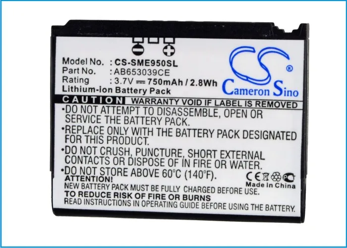 Cameron Sino 750mAh battery AB653039CE for Samsung GT-M6710,S3310,S7330,A551,E950,E958,J208,L170,L770, L810, SGH-L810V, SGH-Z240
Cameron Sino 750mAh battery AB653039CE for Samsung GT-M6710,S3310,S7330,A551,E950,E958,J208,L170,L770, L810, SGH-L810V, SGH-Z240