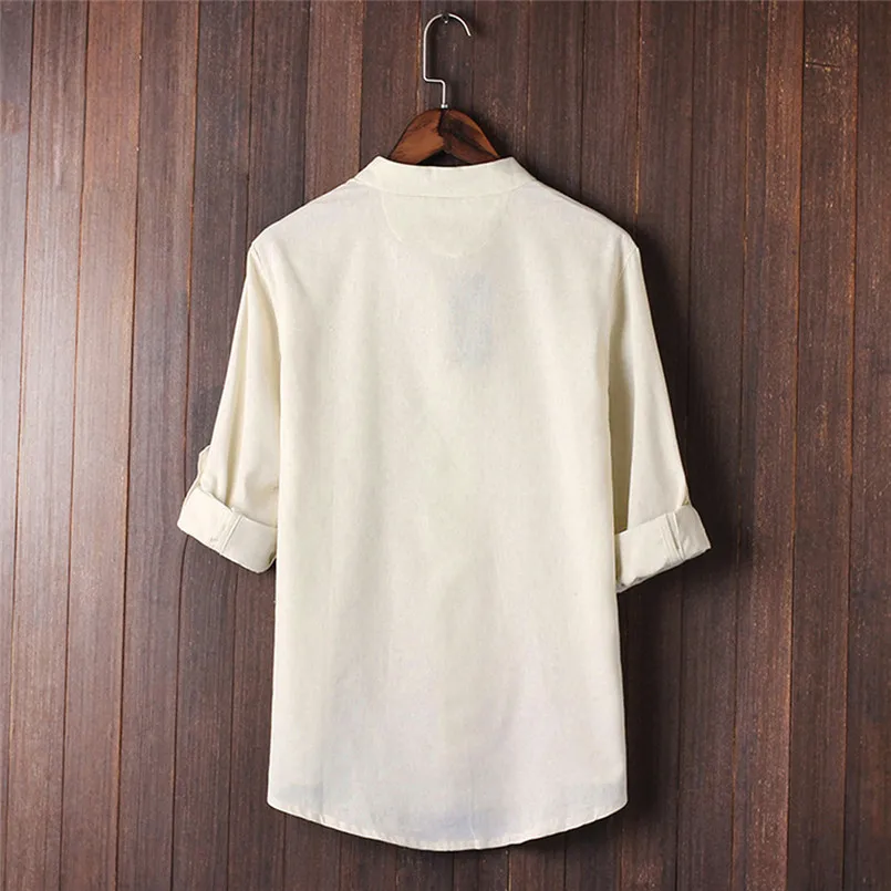 Men Classic Chinese Style Kung Fu Shirt Tops Tang Suit 34 Sleeve linen Blouse (12)