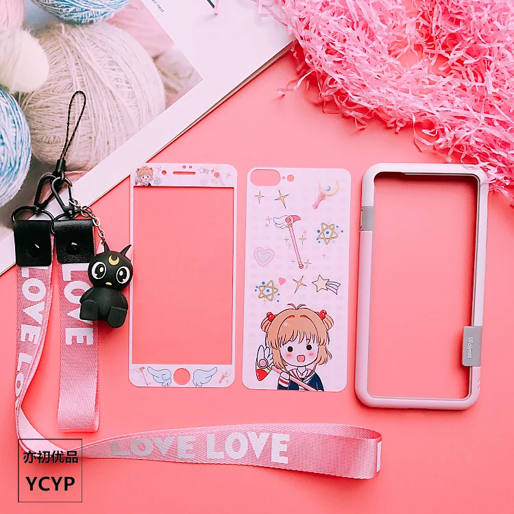Мягкий бампер для iPhone 8 plus защитная пленка из закаленного стекла sailor moon 7 6 6s Sakura 3D