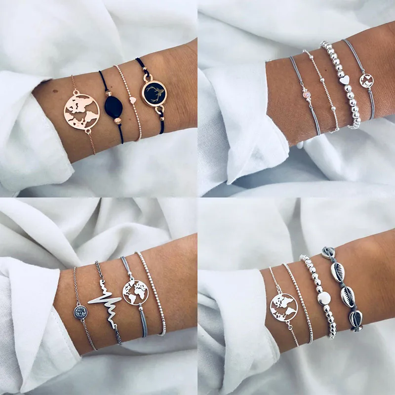 Summer Black Rope Chain Ocean Map Bracelets Bangles For Women Heart Charm New Vintage Bracelets Sets Jewelry Gifts 2019
Summer Black Rope Chain Ocean Map Bracelets Bangles For Women Heart Charm New Vintage Bracelets Sets Jewelry Gifts 2019