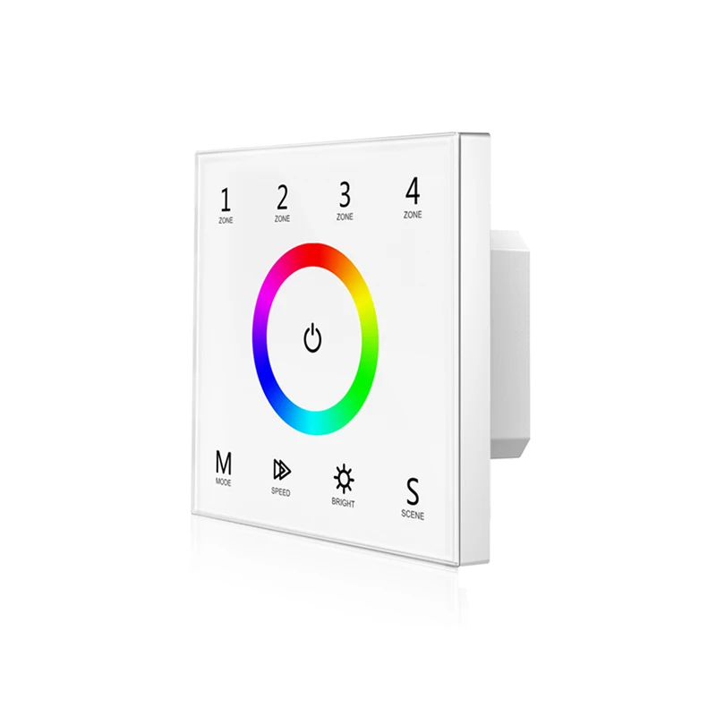 

Led RGB Strip Dimmer Control Wall Mount Touch Panel DMX Master Controller 2.4GHz RF Wireless Dual Function 100V-240V 4 Zone T13