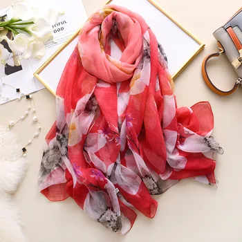 

China best sell summer elegant women silk scarf fashion print foulard ladies shawls and wraps pashmina scarves beach hijabs