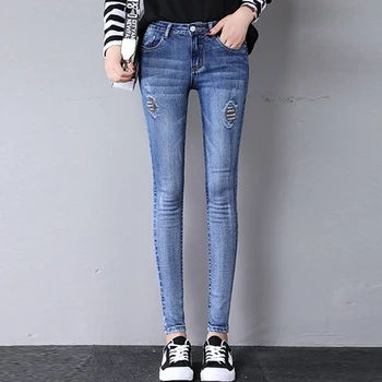 women high waist jeans embroidery ripped hole denim pencil pants female cotton stretch casual jeans pants trousers
women high waist jeans embroidery ripped hole denim pencil pants female cotton stretch casual jeans pants trousers