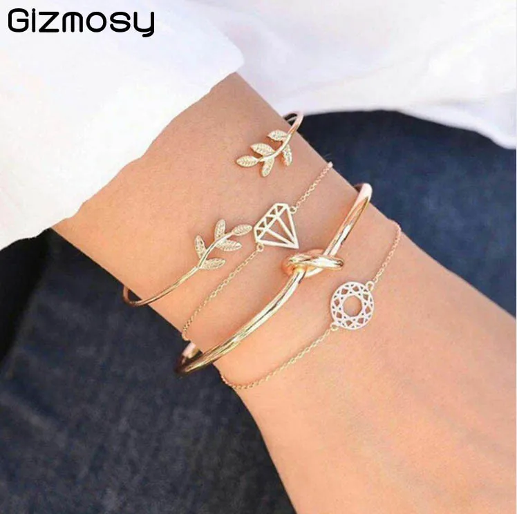 2019 Fashion 4 Pcs/ Set Knot Round Multilayer Personalized Leaf Opening Adjustable Bracelet Set Women Party Fashion Jewelry Gift
2019 Fashion 4 Pcs/ Set Knot Round Multilayer Personalized Leaf Opening Adjustable Bracelet Set Women Party Fashion Jewelry Gift