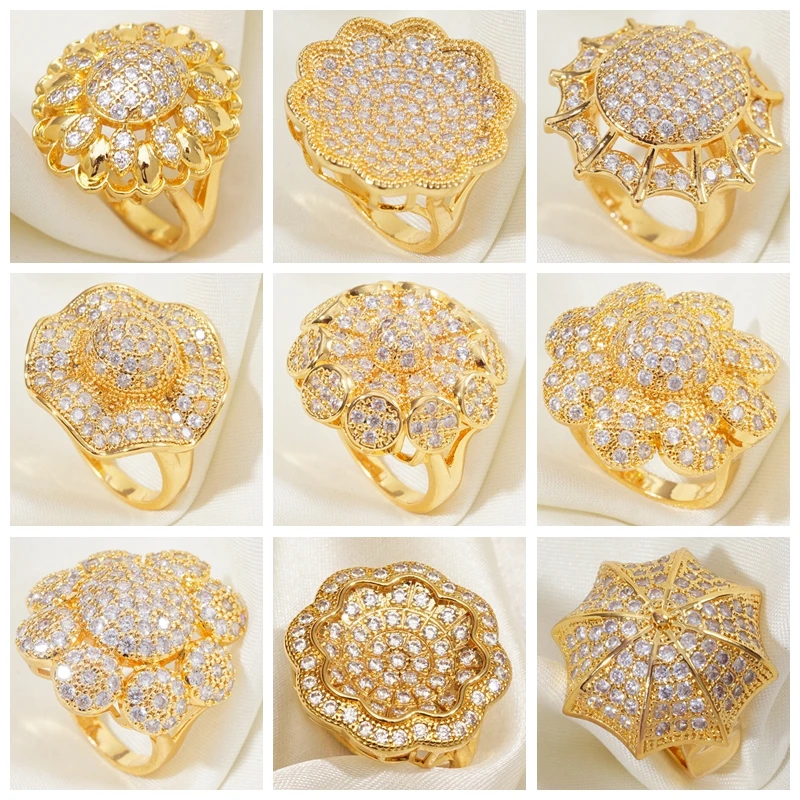 Full Pave CZ Rings Luxury Hyperbole Flowers Gold Color Rings for Women India Africa Middle East Style Vintage Dubai Jewelry Ring
Full Pave CZ Rings Luxury Hyperbole Flowers Gold Color Rings for Women India Africa Middle East Style Vintage Dubai Jewelry Ring