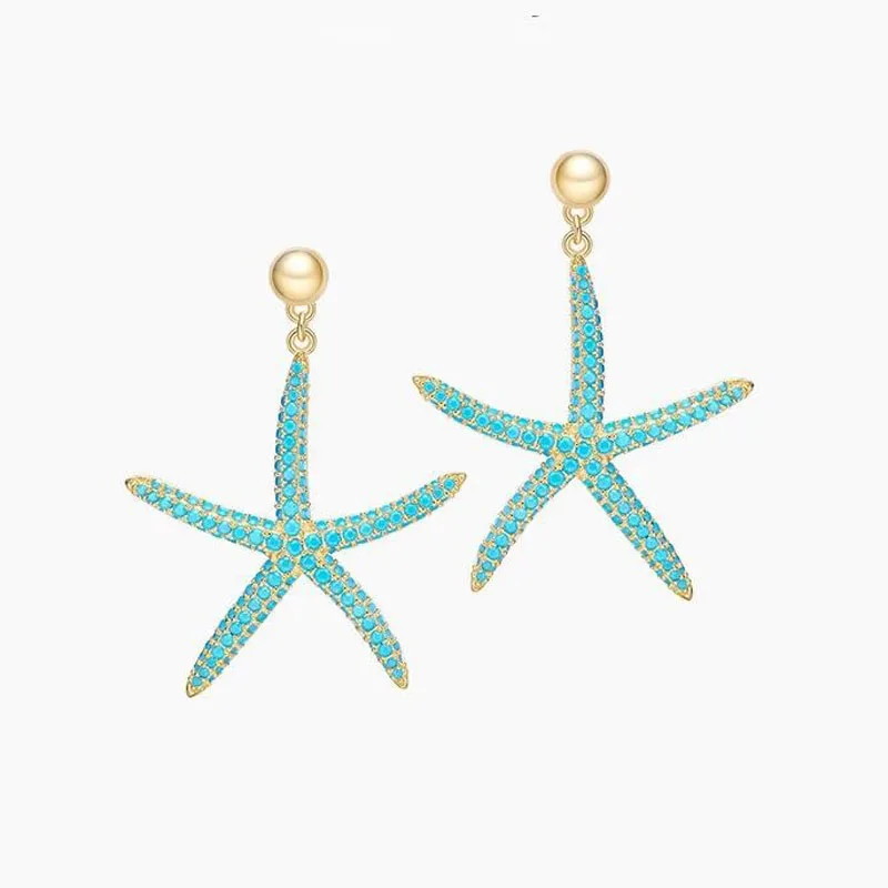 SLJELY New S925 Sterling Silver Aqua Blue Starfish Earrings Micro Inlay Zircon CZ for Women Summer Seaside Fashion Jewelry
SLJELY New S925 Sterling Silver Aqua Blue Starfish Earrings Micro Inlay Zircon CZ for Women Summer Seaside Fashion Jewelry