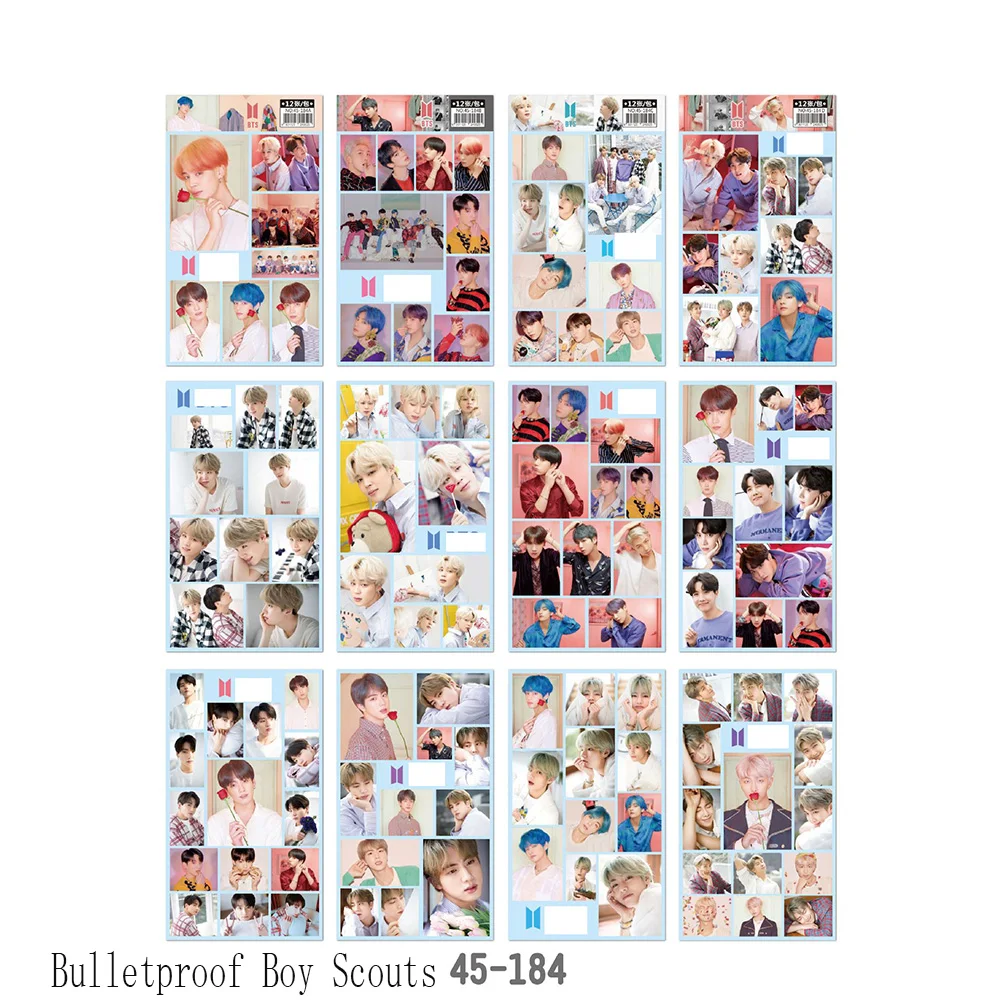 12pcs/lot Korea super star band sticker pack bangtanes GOT7 Bulletproof Boy Scouts For boys girls phone Waterproof Stickers set
12pcs/lot Korea super star band sticker pack bangtanes GOT7 Bulletproof Boy Scouts For boys girls phone Waterproof Stickers set