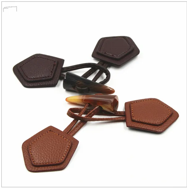 

Horn Toggle Button, Duffle Coat Jacket Fasteners Toggle With leather patch ,leather buckle
