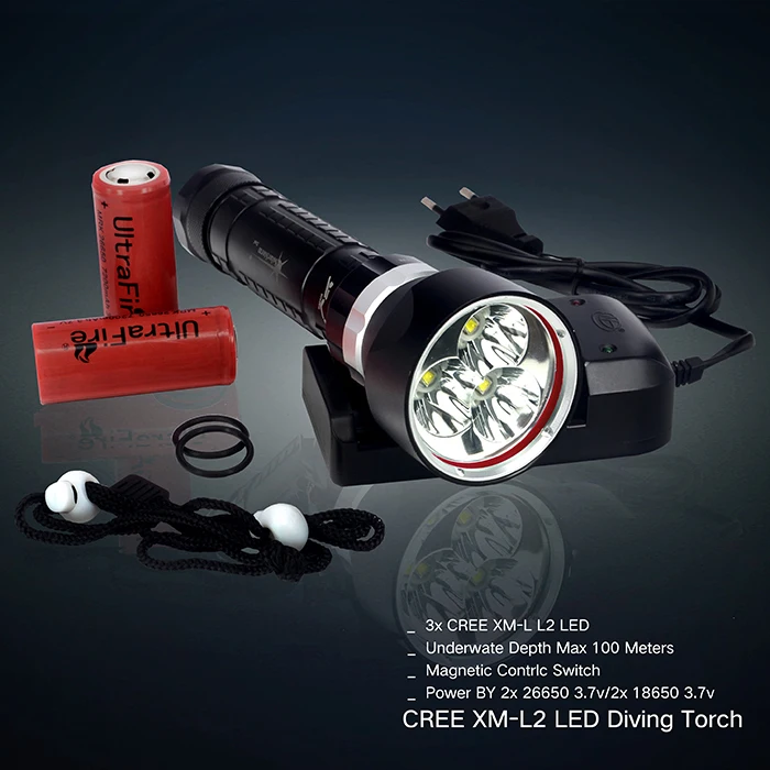 Hot Sale DX3 5000 Lumens 3 x XM-L2 LED Dive Flashlight Torch Lamp For Diving Hunting + 2 x 7200mAh 26650 Battery + Charger
Hot Sale DX3 5000 Lumens 3 x XM-L2 LED Dive Flashlight Torch Lamp For Diving Hunting + 2 x 7200mAh 26650 Battery + Charger