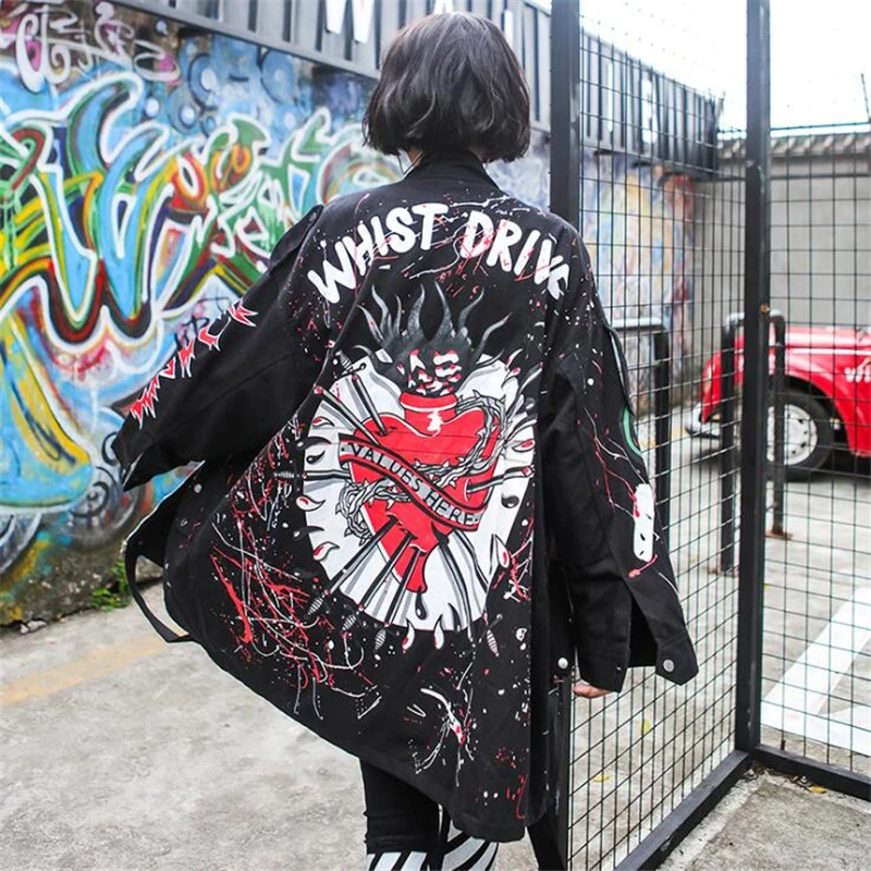 Women Long Coat Autumn Winter Basic Jacket Big size Loose Street Rock Hip Hop Print Jacket European Tide brand Rivet Outerwear
Women Long Coat Autumn Winter Basic Jacket Big size Loose Street Rock Hip Hop Print Jacket European Tide brand Rivet Outerwear