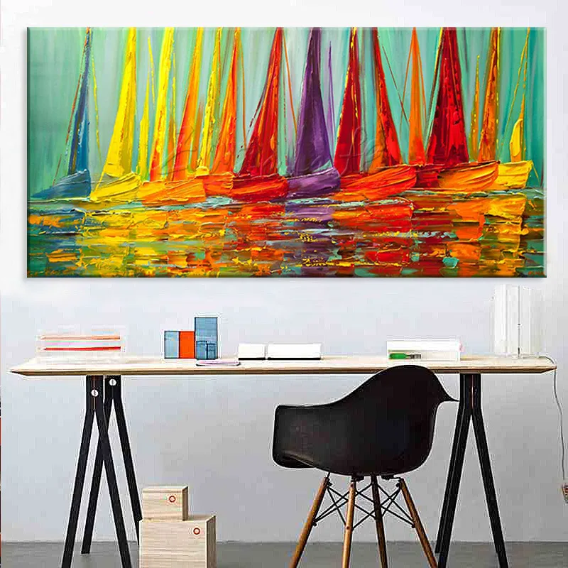 

Hand painted canvas oil paintings Wall art Pictures for living room Large Cheap modern abstract Yacht painting boat ship sailing