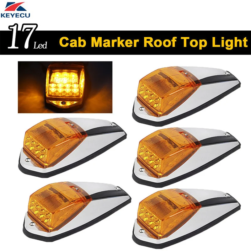 KEYECU 5x 17LED Amber Roof Light Chrome Cab Marker Clearance Roof Running Top Light Assembly for Heavy Duty Trucks Peterbilt
KEYECU 5x 17LED Amber Roof Light Chrome Cab Marker Clearance Roof Running Top Light Assembly for Heavy Duty Trucks Peterbilt